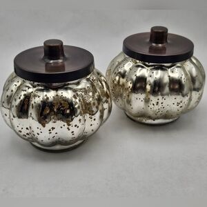 Set Of 2 New Silver Mercury Glass Pumpkin Candle Autumn Fall Decoration 18 Oz